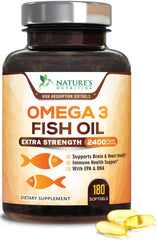 Nature's Nutrition Omega-3 2400mg bottle on shelf for daily wellness.