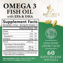 Nature's Nutrition softgels with lemon flavor, burpless for easy daily use.