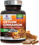 Nature's Nutrition Organic Ceylon Cinnamon bottle front showing 1800mg per serving for daily use