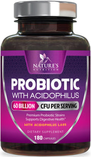 Nature's Nutrition Probiotics 60B bottle with 10 strains promotes gut support