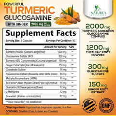 Nature's Nutrition T3 Turmeric Curcumin capsules pour emphasizes easy daily dosing.