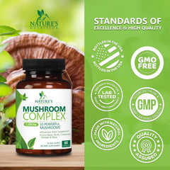 Nature's Nutrition Turkey Tail and Cordyceps visuals suggest immune vitality benefits.