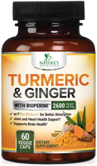 Nature's Nutrition Turmeric Curcumin bottle close-up highlighting high-potency formula.