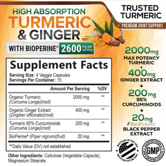 Nature's Nutrition Turmeric Curcumin label close-up emphasizing organic ingredients.