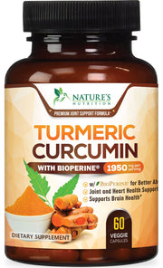 Nature's Nutrition turmeric curcumin bottle for daily vegan wellness