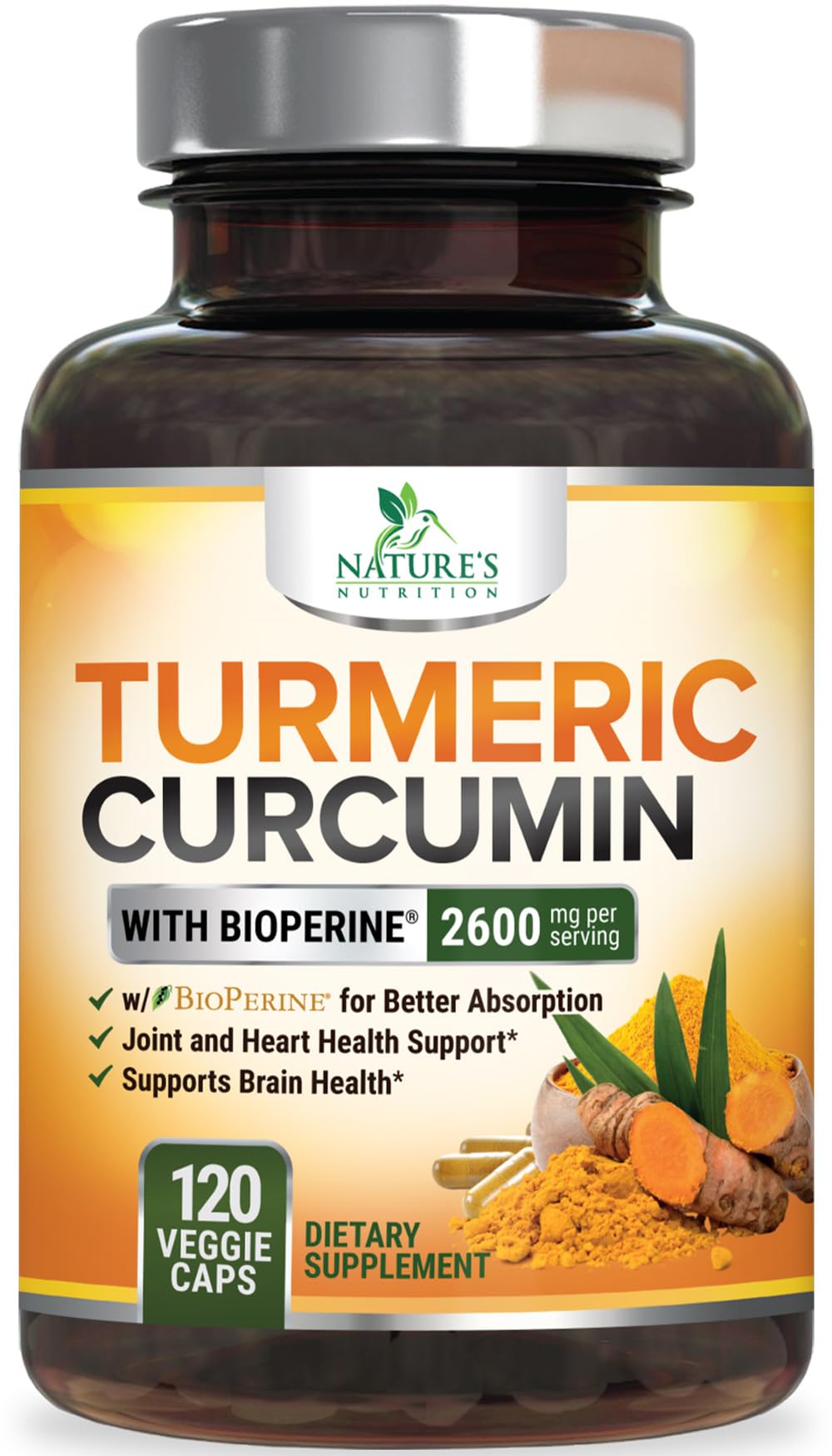 Nature's Nutrition turmeric curcumin bottle showing 2600mg formula for daily joint support