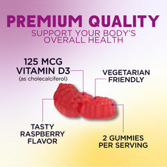 Nature's Nutrition D3 gummy label close-up highlighting 5000 IU potency.