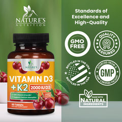 Close-up of Nature's Nutrition Vitamin D3 K2 chewable tablet texture.