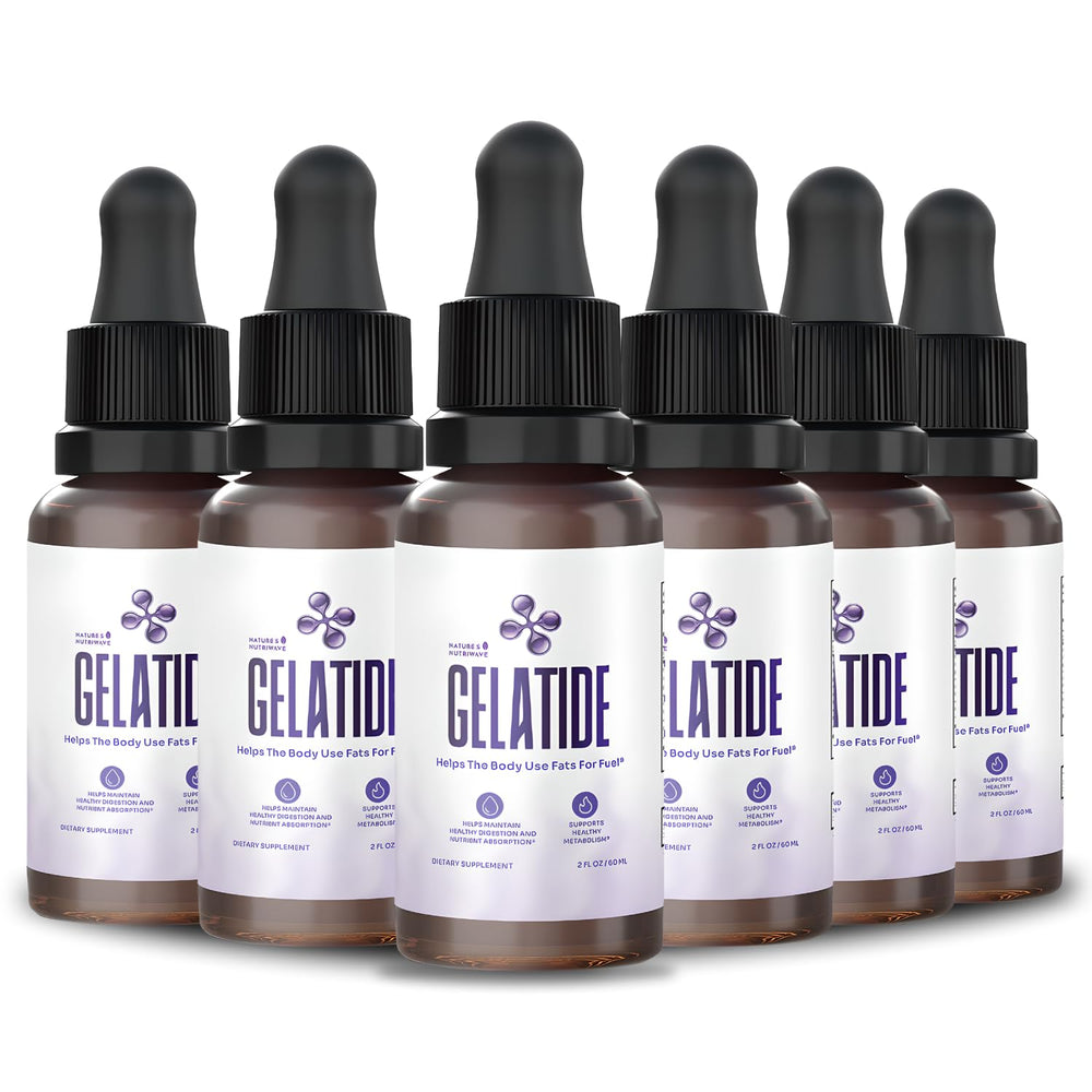 Nature's NutriWave GELATIDE bottle with liquid drops for daily use.