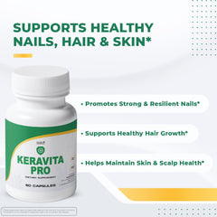 Close-up of Keravita Pro cap showing two-capsule daily serving fits a simple routine
