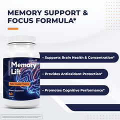 Memory Lift capsules close-up showing easy-to-swallow tablets for daily use