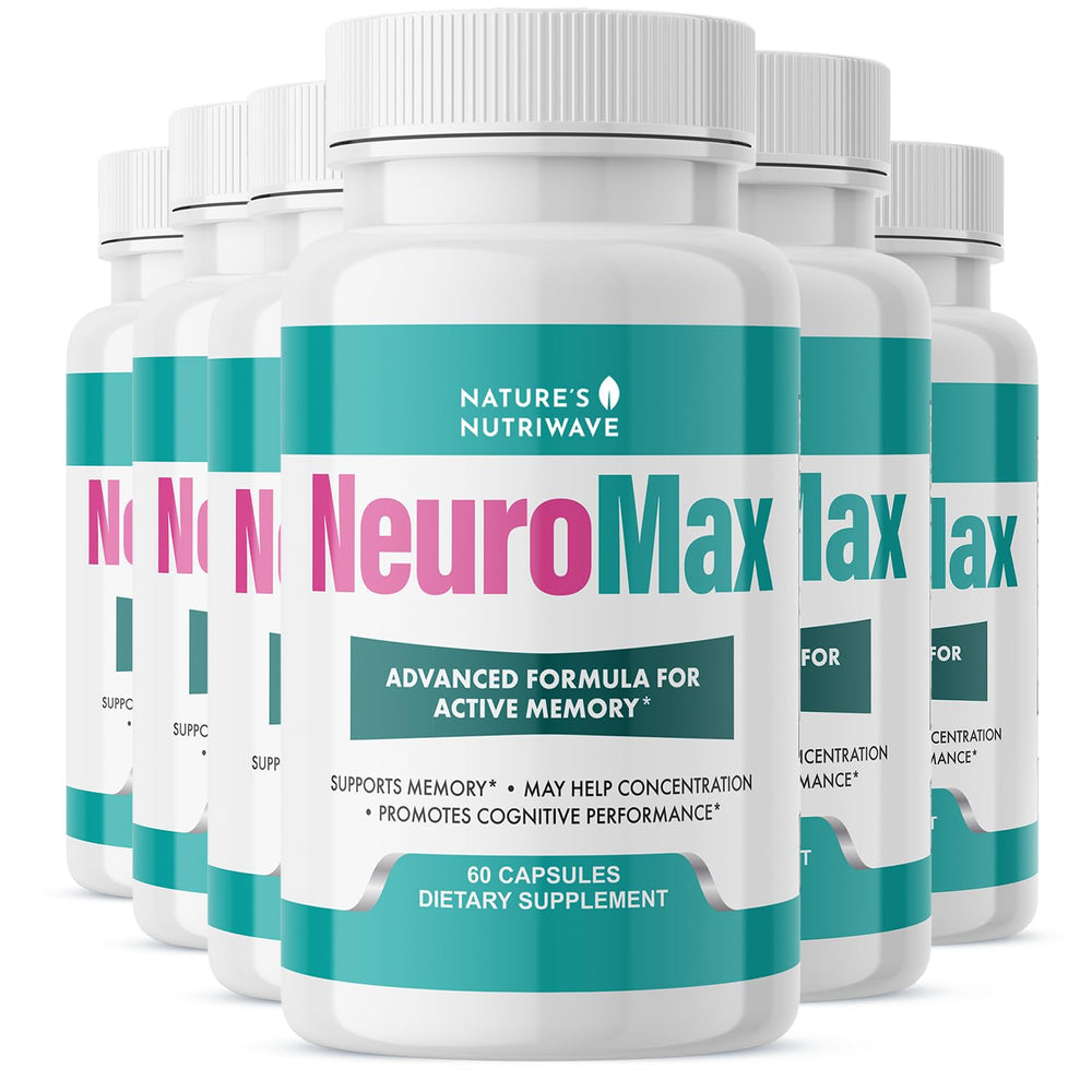 Nature’s NutriWave NeuroMax bottle side view, easy daily capsules for wellness support.