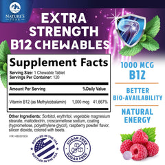 Nature's Peak B12 raspberry chewables close-up showing flavor