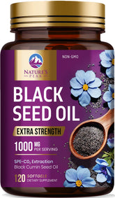 Nature's Peak Black Seed Oil 1000mg bottle on display for daily wellness.