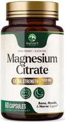 Nature's Peak Magnesium Citrate 1000mg bottle shows high-absorption mineral formula for daily energy