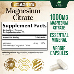 Nature's Peak Magnesium Citrate 1000mg capsules suitable for post-workout support