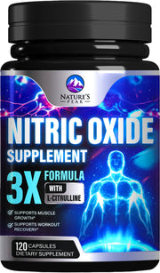 Nature's Peak Nitric Oxide bottle with pump for premium workout dosing