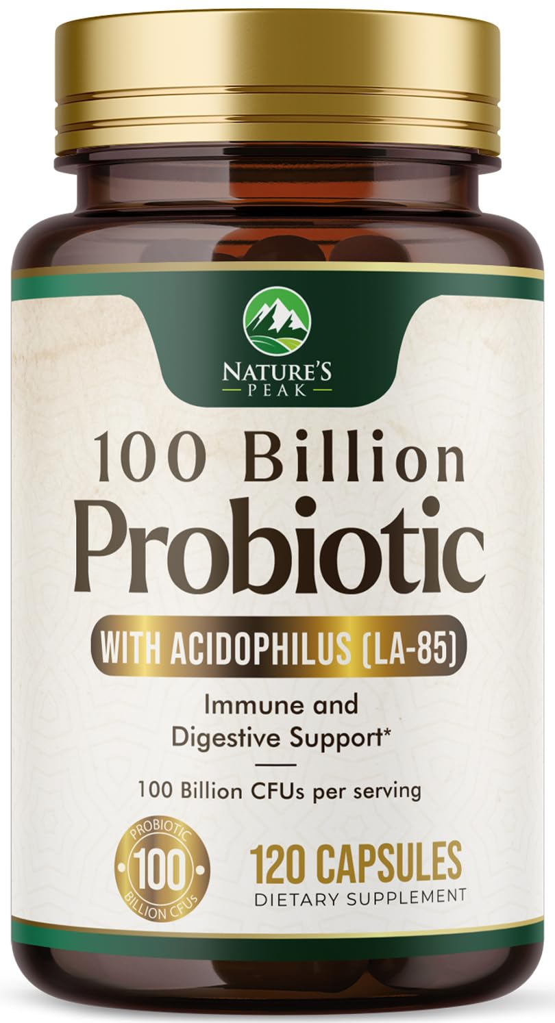Nature's Peak Probiotics bottle with 100 Billion CFU label for daily support