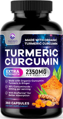 Nature's Peak Turmeric Curcumin 2350mg bottle highlights high-potency formula.