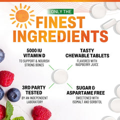 Nature's Peak Vitamin D3 chewable tablet close-up with raspberry flavor.