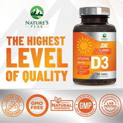 Nature's Peak vegan gluten-free D3 label showcasing clean formula.