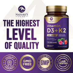Nature's Peak D3 K2 berry-flavored chewables ideal for on-the-go.