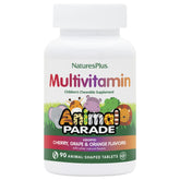 Natures Plus Animal Parade chewables in animal shapes support kids' daily vitamin routine.