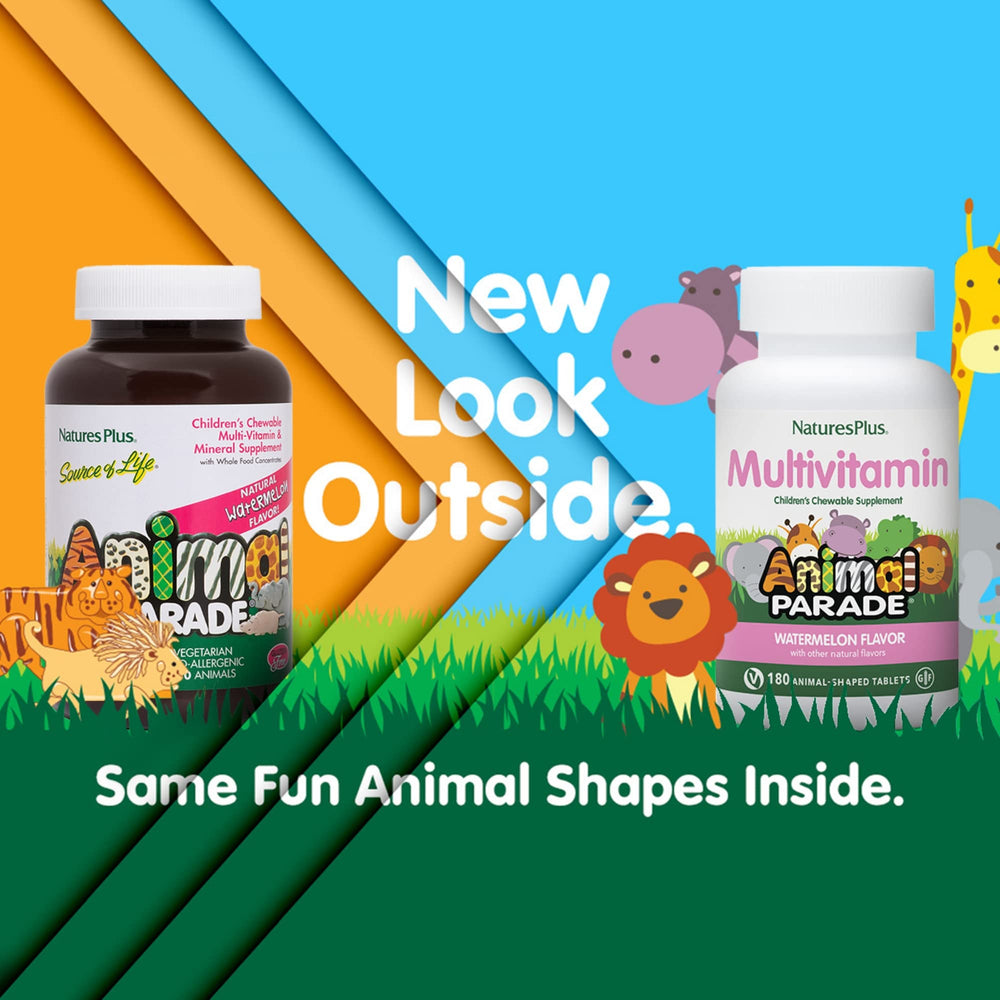 Animal Parade watermelon chewables close-up showing kid-friendly shapes and tasty daily use.