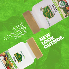 Nature's Plus Source of Life Garden Iron ingredients close-up, USDA organic fruit and veg blend