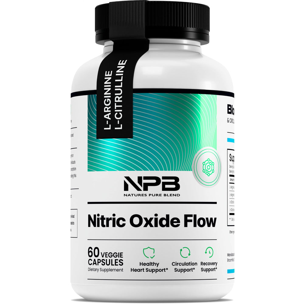 Nature's Pure Blend Nitric Oxide bottle showing circulation support potential