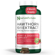 Nature's Push Hawthorn berry extract capsules for daily heart and digestion support.