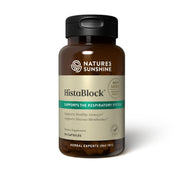 Nature's Sunshine HistaBlock bottle close-up for respiratory support.