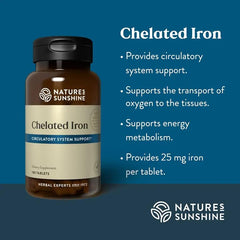 Close-up of Nature's Sunshine iron tablets showing gentle absorption