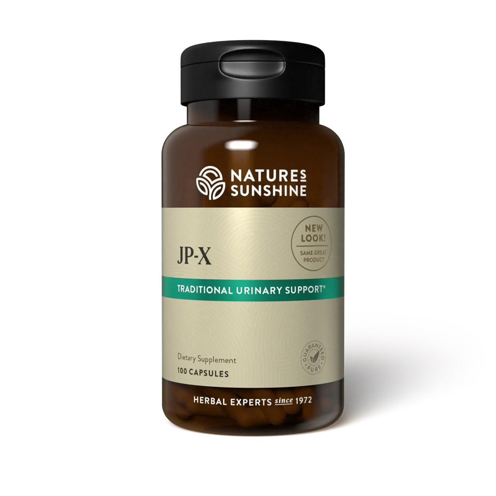 Nature's Sunshine JP-X bottle cap shows a secure seal for freshness and potency.