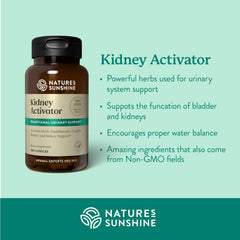 Nature's Sunshine Kidney Activator capsules closeup reveals natural herbal ingredients for kidney support.
