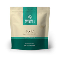Nature's Sunshine Loclo bottle on a kitchen counter for daily fiber support.