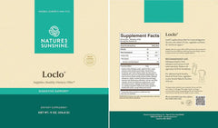 Close-up of the Loclo label showing psyllium and natural ingredients.