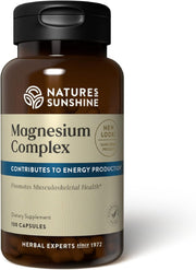 Nature’s Sunshine Magnesium Complex bottle label shows a non-GMO formulation for clean supplementation