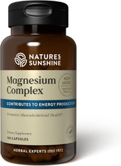 Nature’s Sunshine Magnesium Complex bottle label shows a non-GMO formulation for clean supplementation