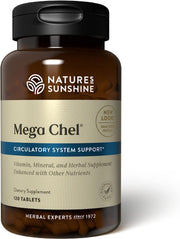 Nature's Sunshine Mega-Chel bottle front showing a complete vitamin formula for daily circulatory support