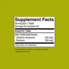 Nature's Sunshine Milk Thistle label shows organic seed extract, 80% silymarin, natural supplement