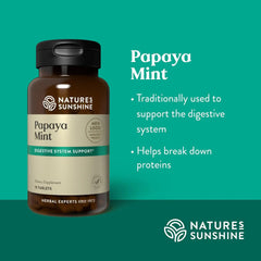 Papaya leaf and peppermint blend with tablets for digestion and flavor.