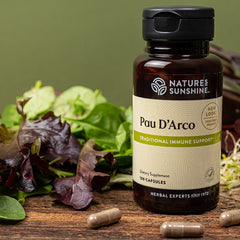 Nature's Sunshine Pau D’Arco capsules closeup for convenient daily use