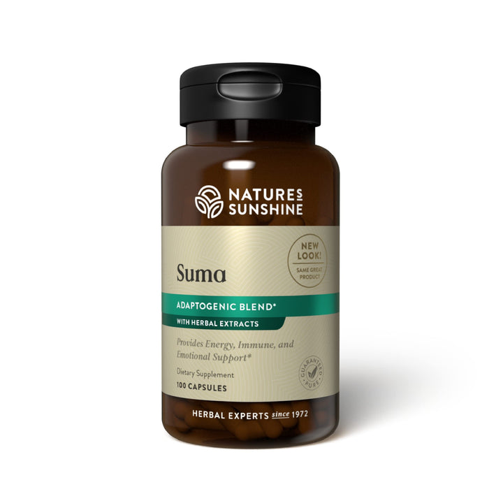 Nature's Sunshine Suma Combination bottle showcases compact container for daily immune support.