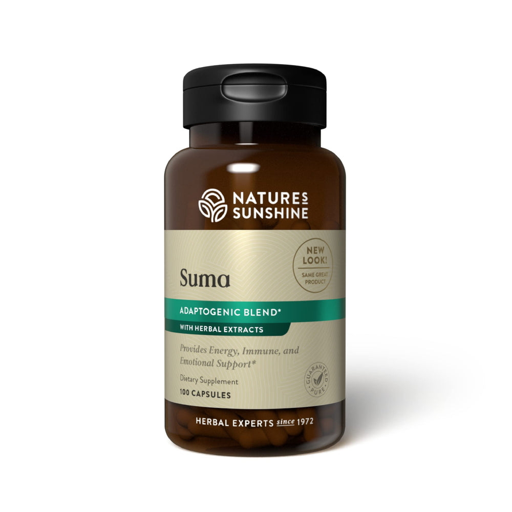 Nature's Sunshine Suma Combination bottle showcases compact container for daily immune support.