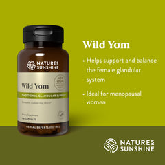 Nature's Sunshine Wild Yam bottle on shelf conveying reliable herbal support