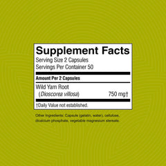 Nature's Sunshine Wild Yam label detail emphasizing purity and NSF-certified manufacturing