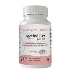 Nature's Trove B12 methylcobalamin 1000 mcg chewables bottle with cherry flavor.