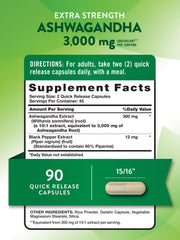 Nature's Truth Ashwagandha bottle back showing label and supplement facts.