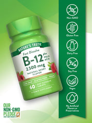 Nature's Truth B12 bottle label front with vegan, non-GMO, gluten-free features